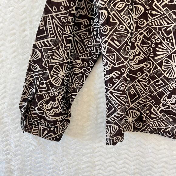 Chicos 3 Silk Brown Cream Geometric Tribal Blazer Shacket Jacket Sz XL 16 - Picture 8 of 11